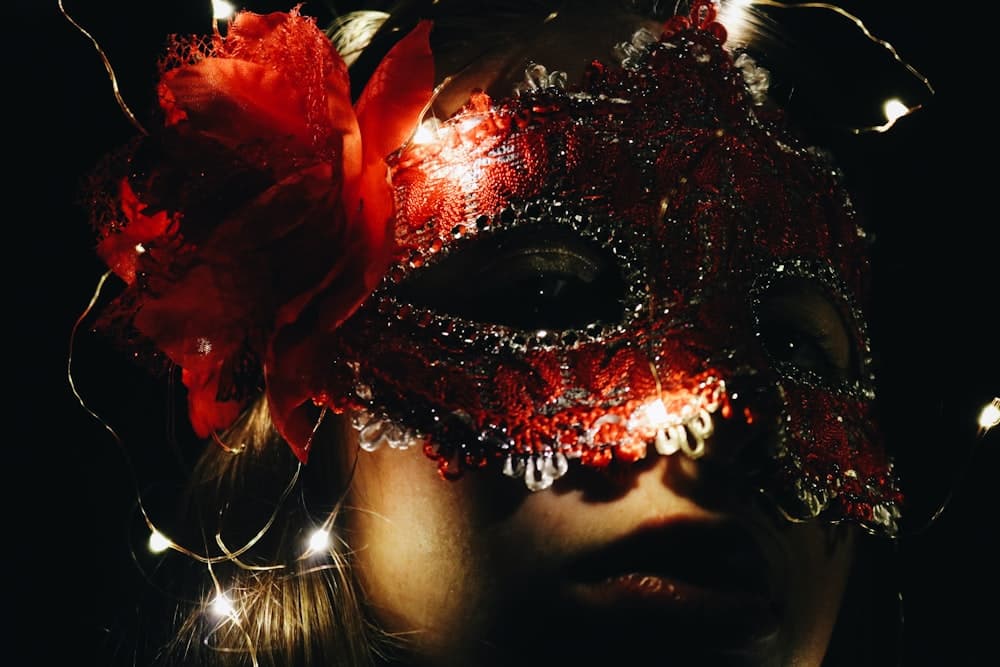 Masked guest in red